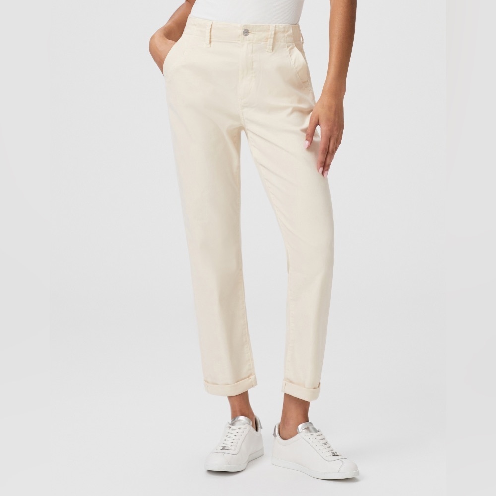 Paige Women’s Drew Relaxed Straight Chino Pants Ivory Size 27